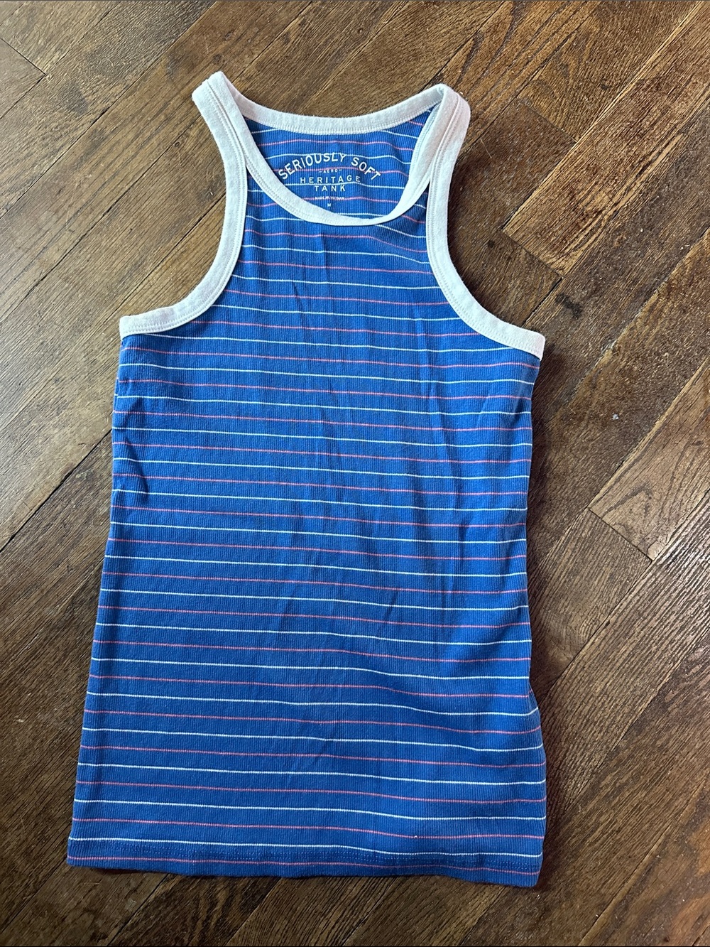 Blue Striped Tank Top with Cream Trim